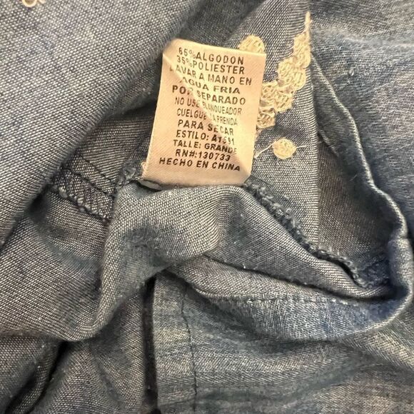 Umgee  light denim Boho tassel embroidered dress. Size L. Super soft. Casual - Picture 5 of 8